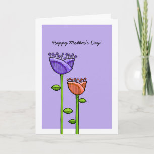 Fun Doodle Flowers purple orange Mother's Day Card Karte