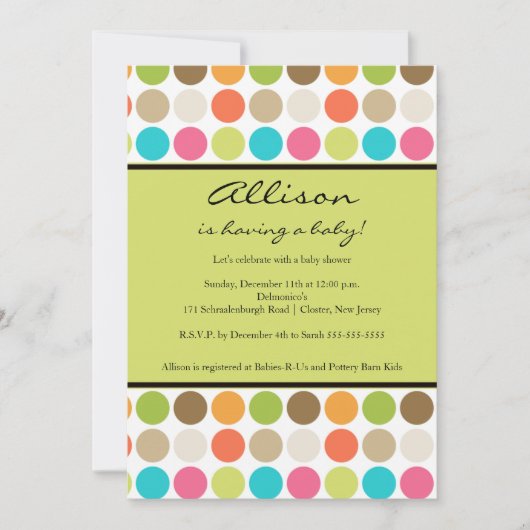 FUN Dots GREEN Baby Girl or Boy Shooter Einladung (Vorderseite)