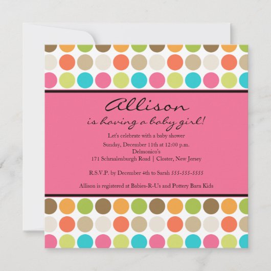 FUN Dots PINK Baby Girl Dusche Einladung (Vorderseite)