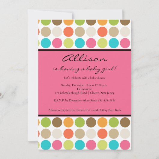 FUN Dots PINK Baby Girl Dusche Einladung (Vorderseite)