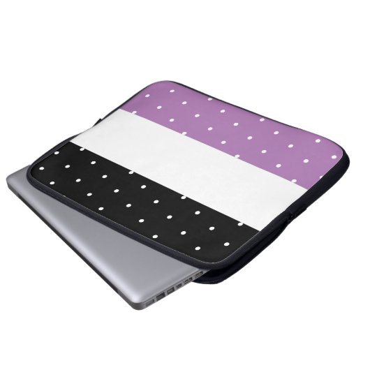 Fun Dotted Black Lavender Lila weiße Streifen Laptopschutzhülle (Vorne Knopf)