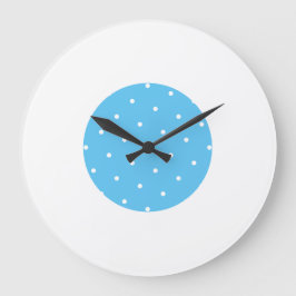 Fun Dotted Bright Sky Blue Circle White Rim Stripe Große Wanduhr
