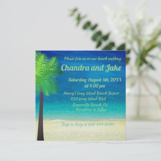 Fun Dream Beach Hochzeit Einladung (Stehend Vorderseite)
