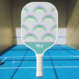 Fun Dreamy Pastel Rainbow mit Monogram Initial Pickleball Schläger
