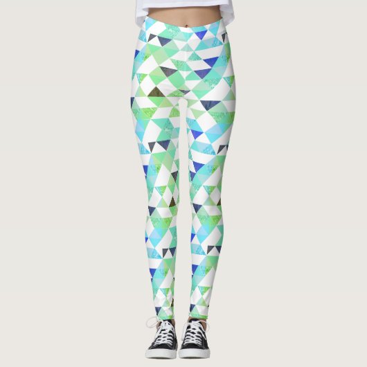 Fun Dreiecke von Blau und Grün Leggings (Vorderseite)