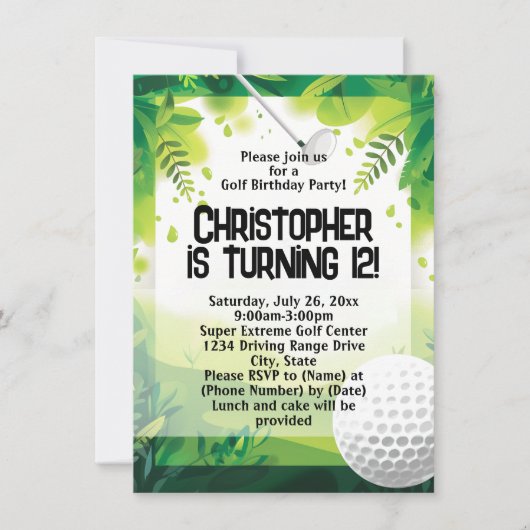 Fun Driving Range Golf Birthday Party Invitation Einladung (Vorderseite)