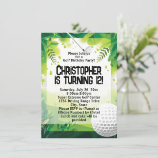 Fun Driving Range Golf Birthday Party Invitation Einladung