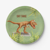 Fun Eat Cake Greenery T-Rex Children Party Pappteller (Vorderseite)