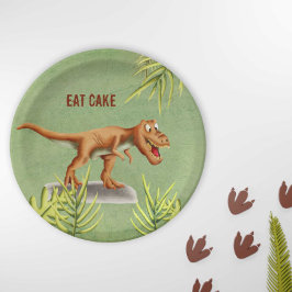 Fun Eat Cake Greenery T-Rex Children Party Pappteller