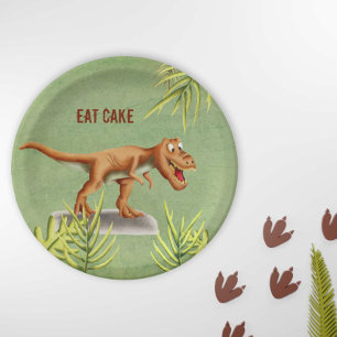 Fun Eat Cake Greenery T-Rex Children Party Pappteller