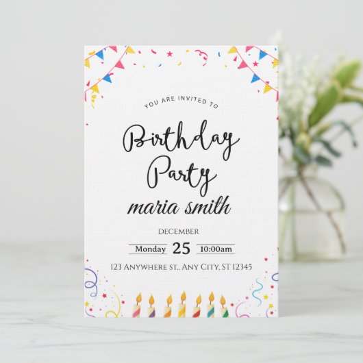 Fun & Editable Birthday Invitation – Custom Party Einladung (Stehend Vorderseite)
