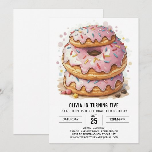 Fun Editable Donuts Geburtstag Einladung (Vorne/Hinten)