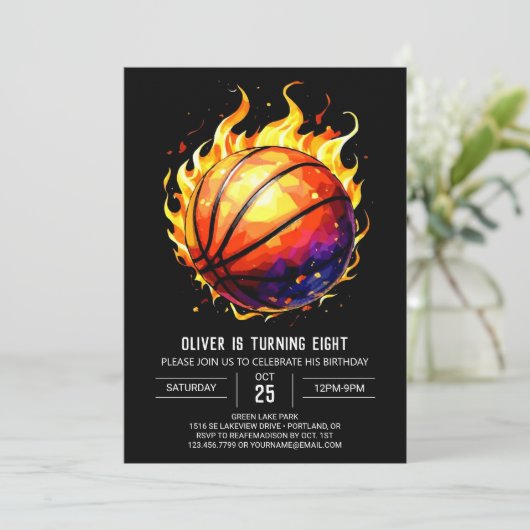 Fun Editable Elegante Basketball Geburtstag Einladung (Stehend Vorderseite)