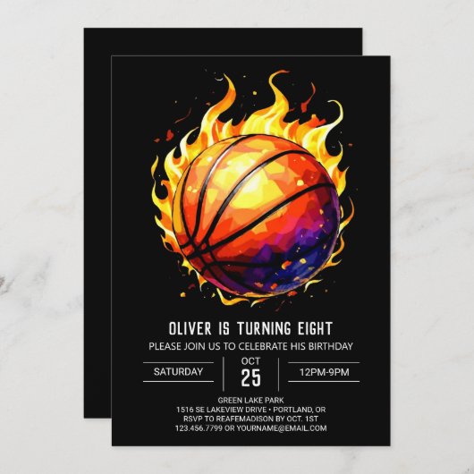 Fun Editable Elegante Basketball Geburtstag Einladung (Vorne/Hinten)