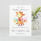 Fun Editable Giraffe Baby Dusche Einladung (Stehend Vorderseite)