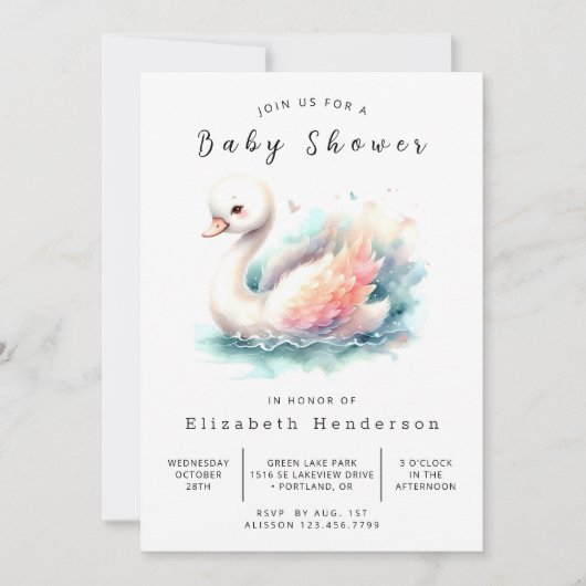 Fun Editable Swan Baby Dusche Einladung (Vorderseite)