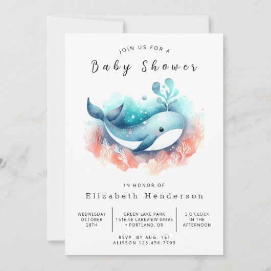Fun Editable Whale Baby Dusche Einladung (Vorderseite)