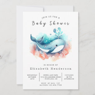 Fun Editable Whale Baby Dusche Einladung
