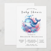 Fun Editable Whale Baby Dusche Einladung (Vorne/Hinten)