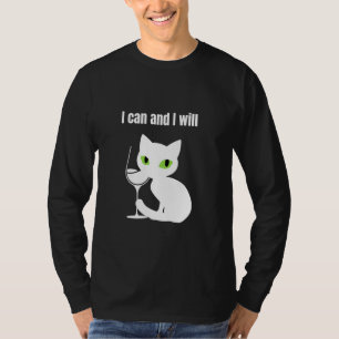 Fun einfache schwarze Katze mit Weinglas kann ich T-Shirt