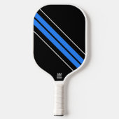 Fun Electric Blue White Racing Streifen auf schwar Pickleball Schläger (Rückseite)