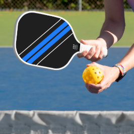 Fun Electric Blue White Racing Streifen auf schwar Pickleball Schläger