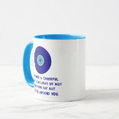 Fun Elegante Good Vibes Blue Evil Eye Herz Muster Tasse (Vorderseite Links)