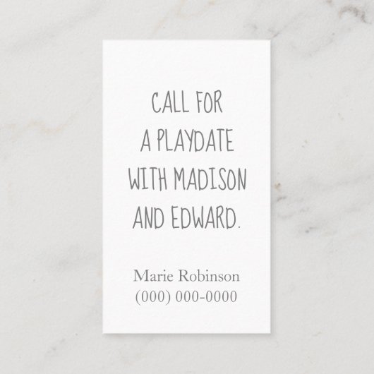 Fun Elephant Playdate Telefonnummerkarte (Rückseite)