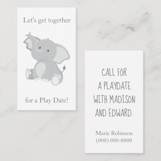 Fun Elephant Playdate Telefonnummerkarte (Vorne/Hinten)