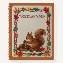 Fun Embroidered Squirrel & Acorns Fall Foliage Notizblock