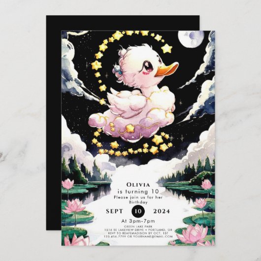 Fun Enchanted Duck Birthday Einladung (Vorne/Hinten)