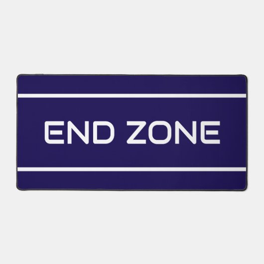 Fun END ZONE Modern White Text Stripes Deep Navy Schreibtischunterlage (Vorderseite)