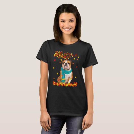Fun English Bulldog Thanksgiving Autumn Dog 5 T-Shirt (Vorne ganz)