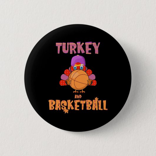 Fun Erntedank Türkei spielt Basketball T-Shirt Män Button (Vorderseite)