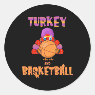 Fun Erntedank Türkei spielt Basketball T-Shirt Män Runder Aufkleber