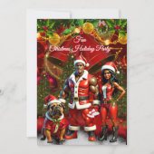 Fun Ethnic Weihnachtsfeiertag Red Couple Dog Einladung (Vorderseite)