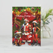 Fun Ethnic Weihnachtsfeiertag Red Couple Dog Einladung (Stehend Vorderseite)