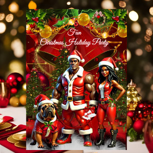 Fun Ethnic Weihnachtsfeiertag Red Couple Dog Einladung