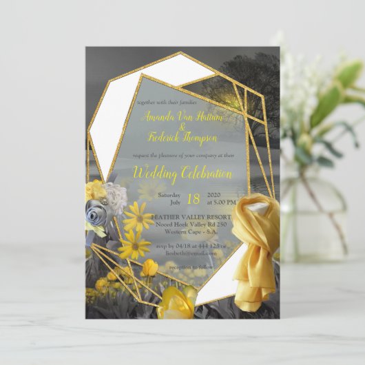 Fun Expressive in den Blätter Gelbe und Graue Pfla Einladung (Stehend Vorderseite)