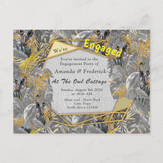 Fun Expressive in Gelb und Grau Pflanze Blätter fü Einladungspostkarte (Vorderseite)