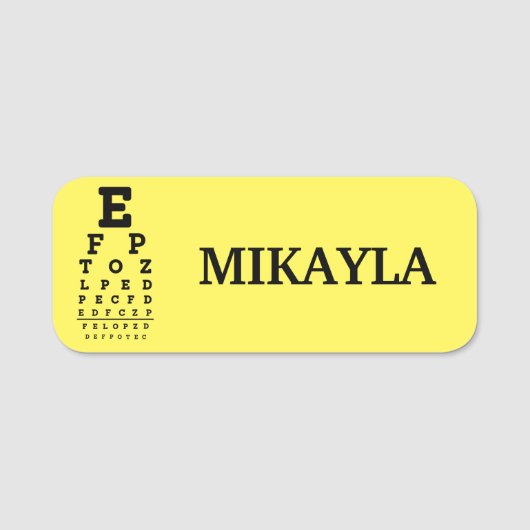 Fun Eyechart Optician Gelbe Name Tag Namensschild (Vorderseite)