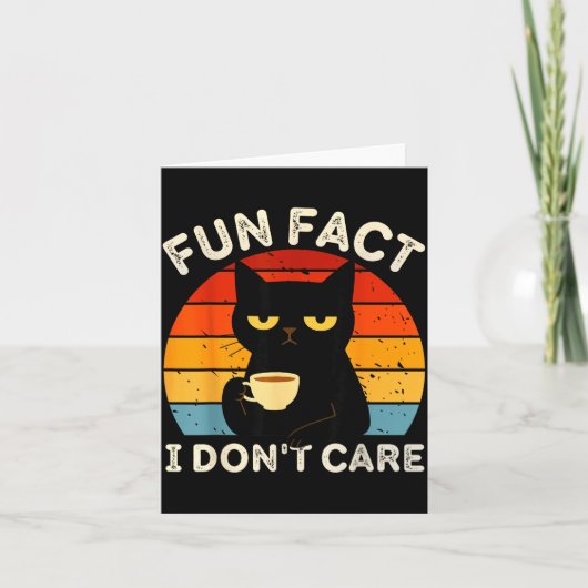 Fun Fact I Don't Care Funny Black Cat Saying Quote Karte (Vorderseite)