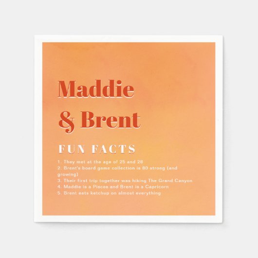Fun Facts Bold Modern Orange Sunset Joyful Wedding Serviette (Vorderseite)