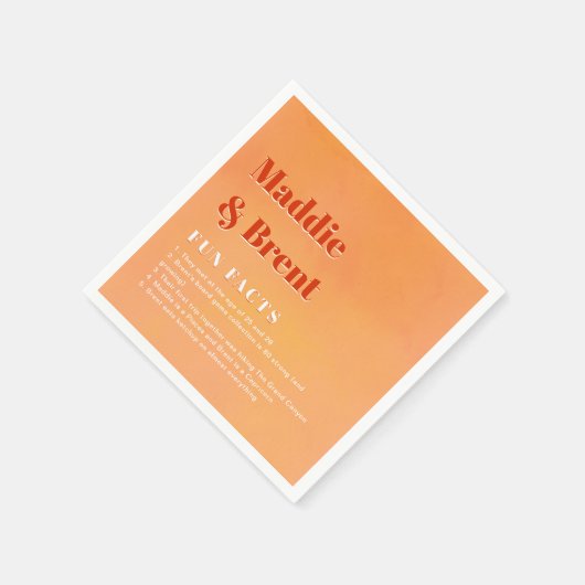 Fun Facts Bold Modern Orange Sunset Joyful Wedding Serviette (Ecke)
