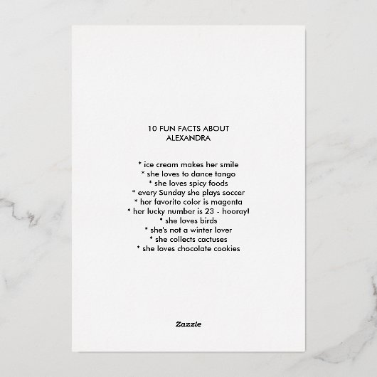 Fun Facts Foto Bold Script Class 2023 Abschluss Folieneinladung (Rückseite)