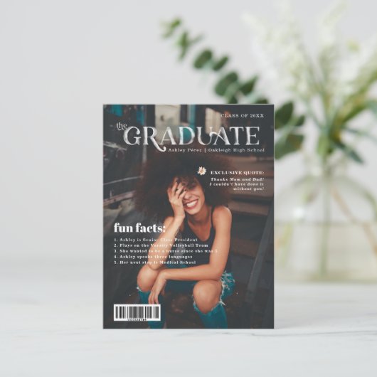 Fun Facts | Graduate Magazine Cover Foto Ankündigungspostkarte (Stehend Vorderseite)