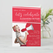 Fun Facts Red Bold Script Abschluss Class of 2023 Einladung (Stehend Vorderseite)