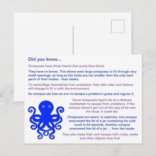 Fun Facts über Octopuses Postkarte (Vorne/Hinten)