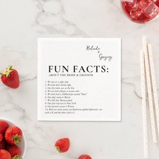 Fun Facts Wedding Cocktail Text Black White Serviette (Beispiel)