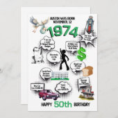 Fun Fakten Geboren 1974 Flat Birthday Einladung (Vorne/Hinten)